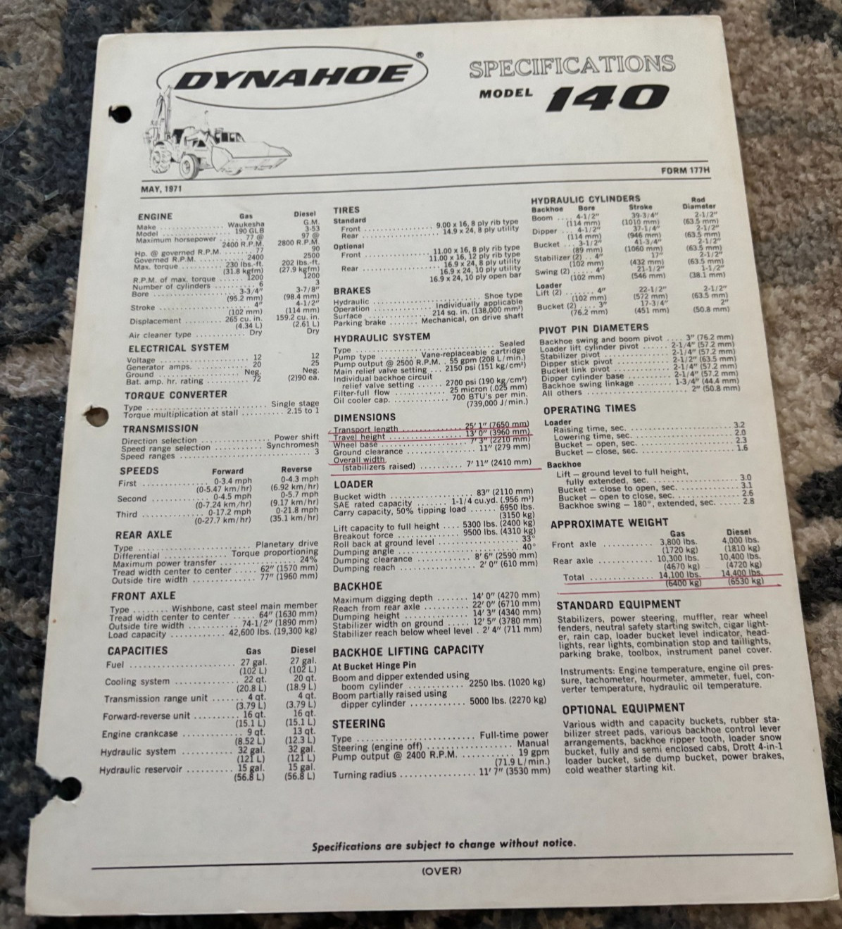 Bucyrus Erie Dynahoe 140 Backhoe Specifications Brochure DCPA25