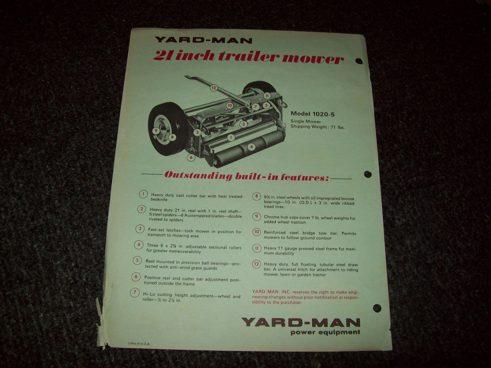 YARD MAN TRAILER MOWER REELS BROCHURE LITERATURE ADVERTISING