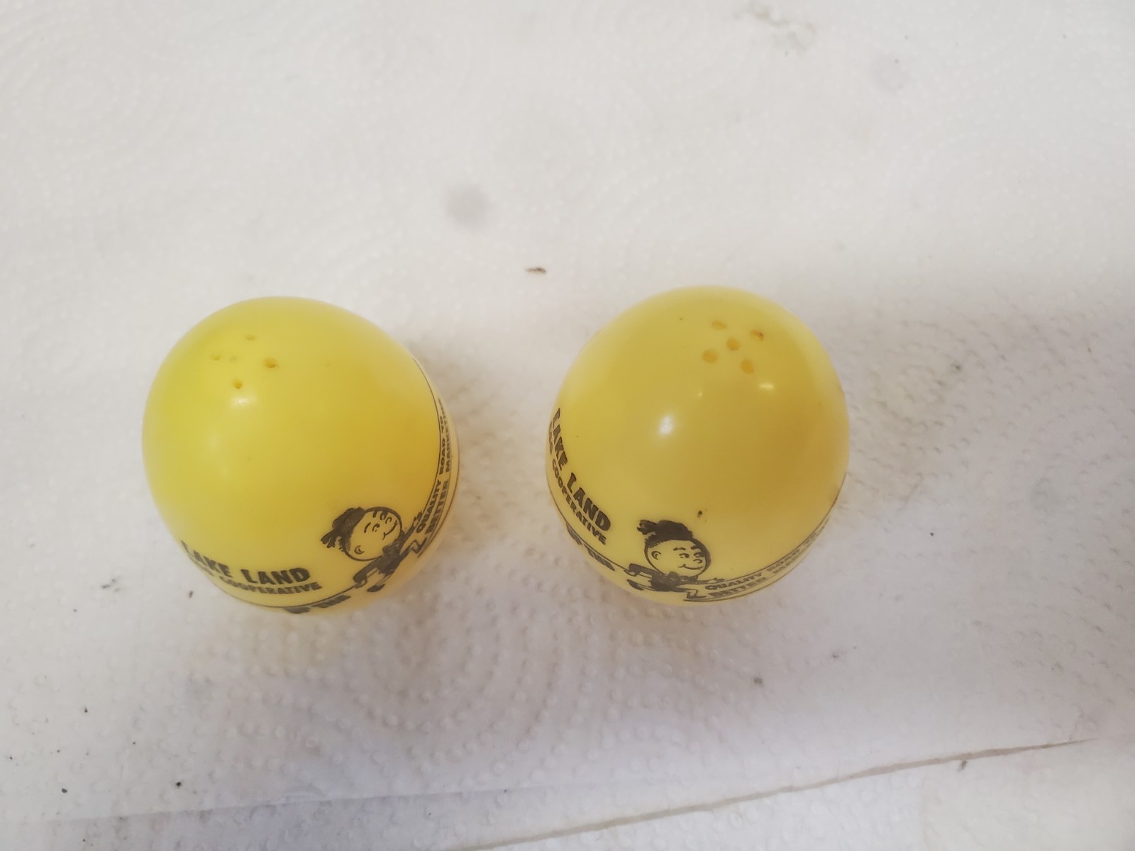Yellow Plastic Egg Shaped Salt & Pepper Shakers Lake Land Egg Cooperative