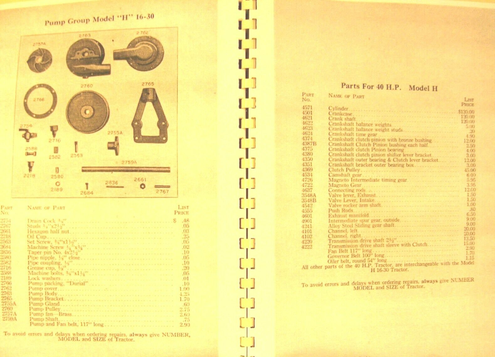 Eagle All Purpose Tractors Supplement Model « H » Tractor Parts 13-25,16-30,20-40
