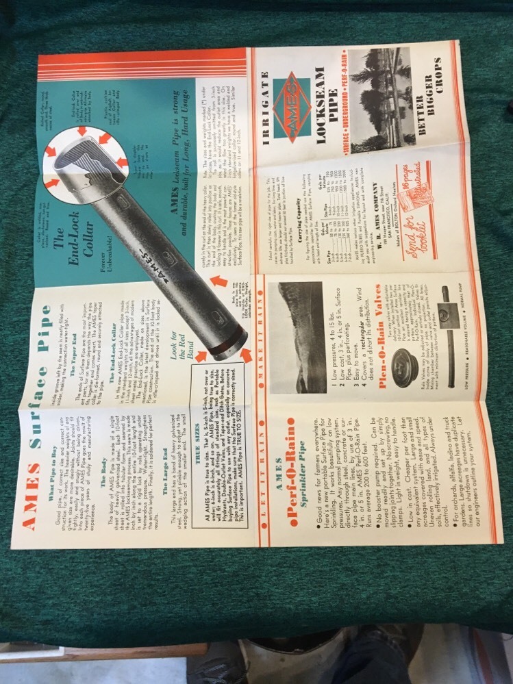 Vintage Ames Irrigate Lockseam Pipe Brochure and Price List 1930&rsquo;s-1940&rsquo;s