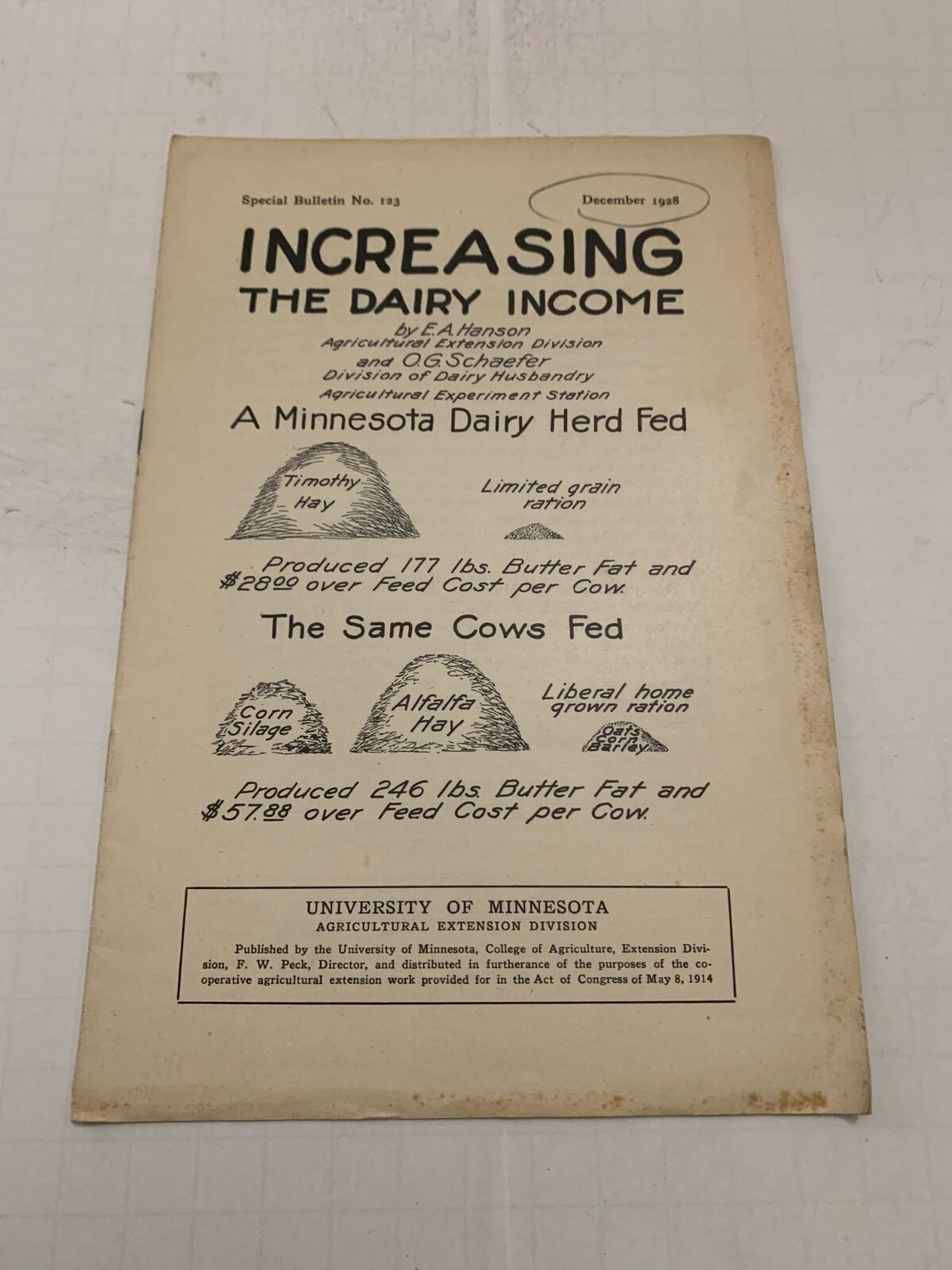 1928 University Of Minnesota Agriculture Increasing The Dairy Income Booklet