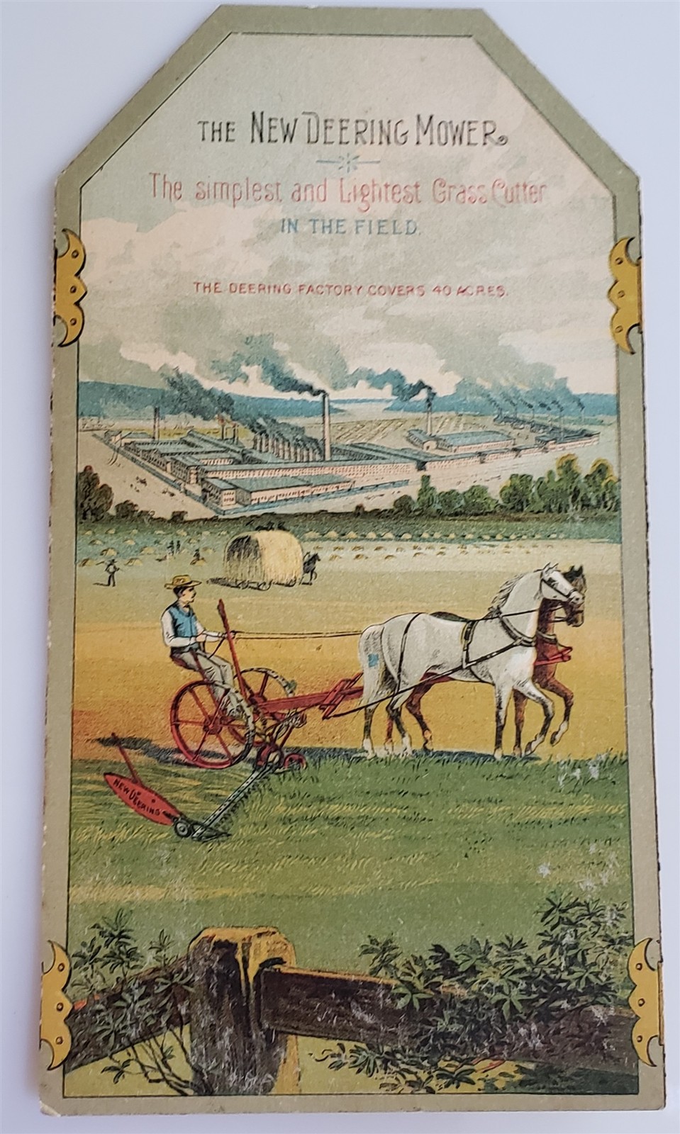 1880s antique DEERING GIANT MOWER agruculture ADVERTISING trade CARD