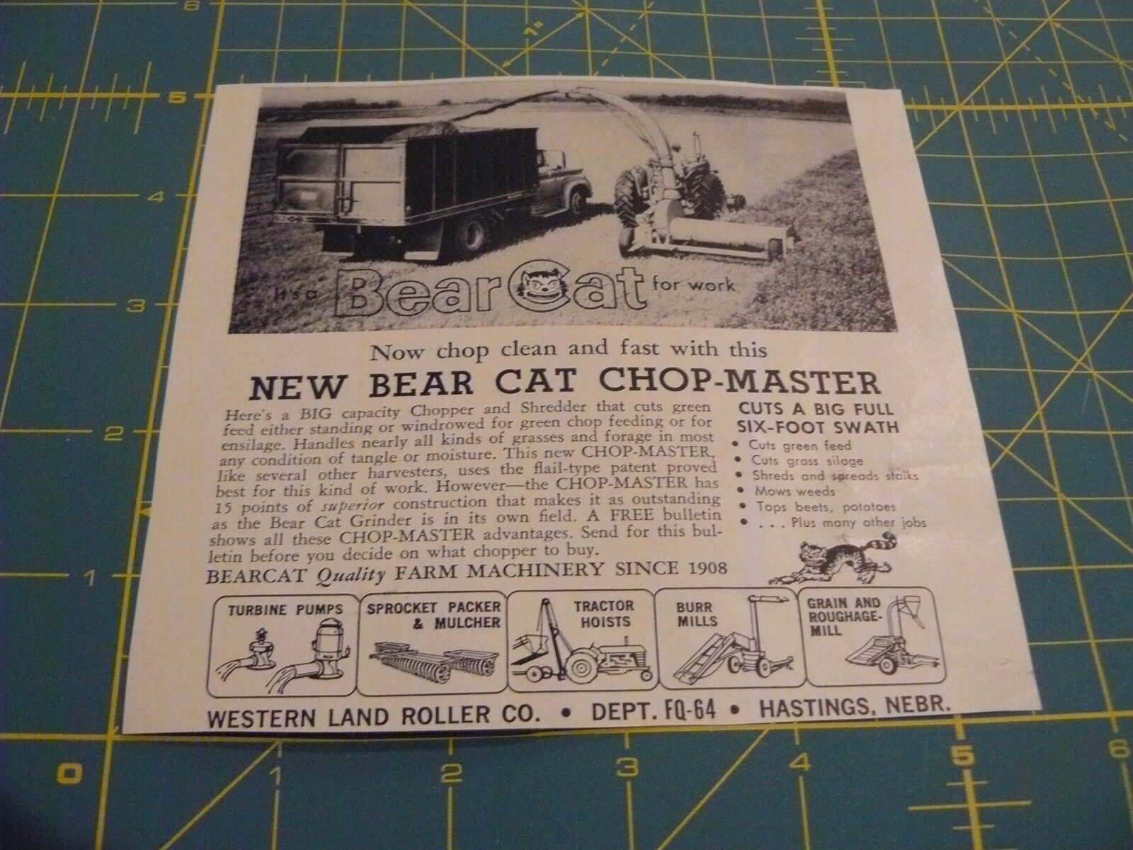 The Farm QRTLY -ADS -SUMMER 1961- 6&prime; swath BEAR CAT CHOP-MASTER / Hastings, NEBR