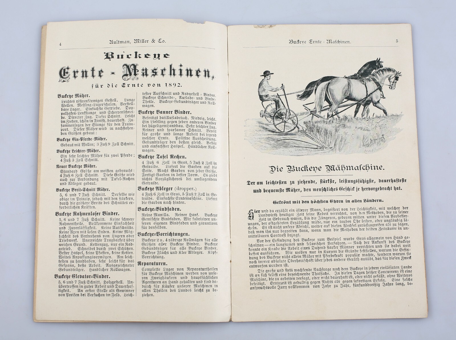 1892 Buckeye Binders Mowers Catalog Aultman Miller Co. Akron Ohio In German