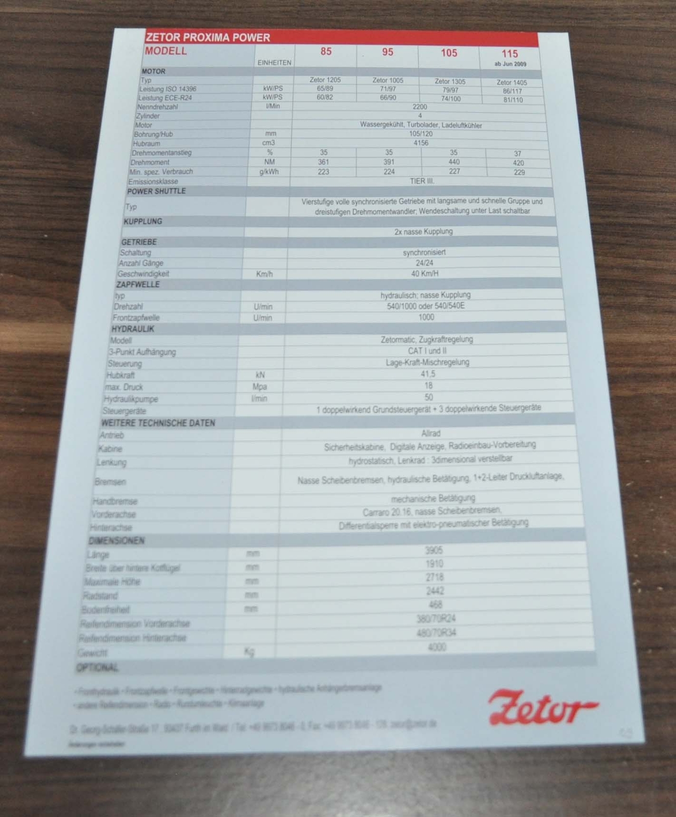 Zetor Proxima Power 85 95 105 115 Tractor Specification Brochure Prospekt