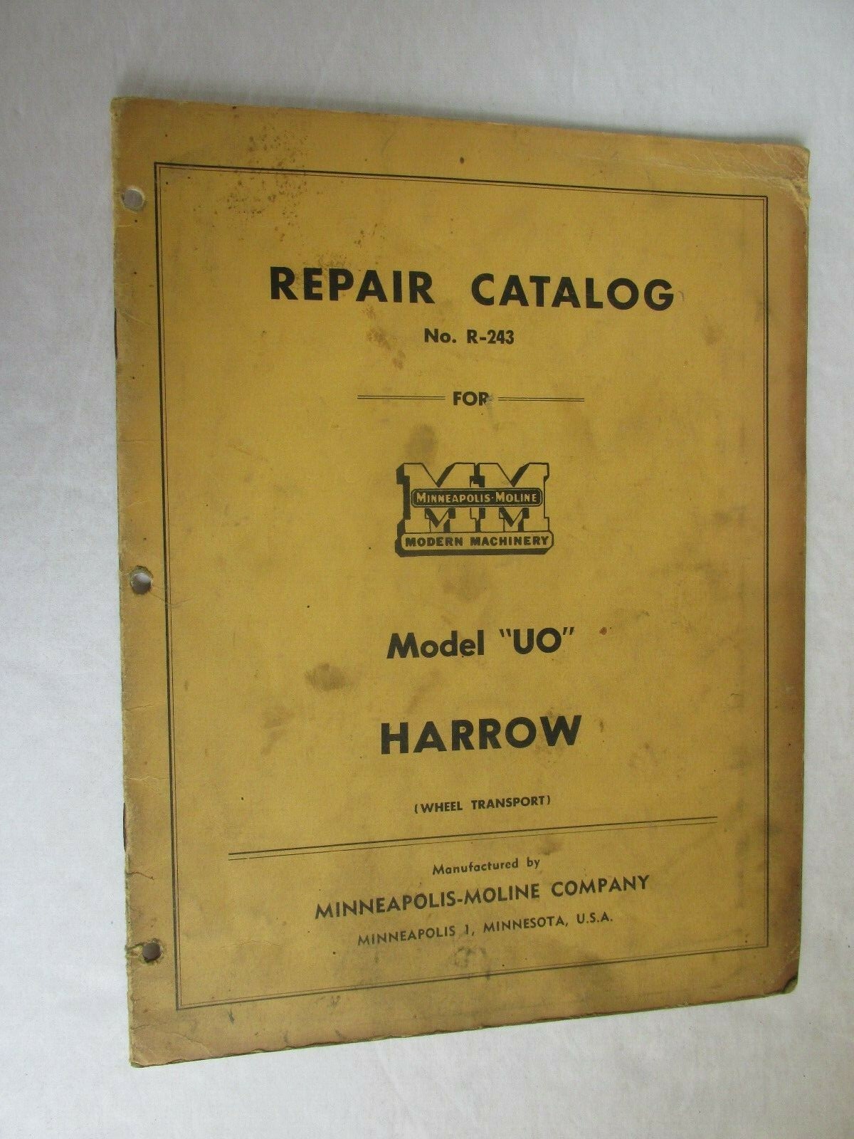 MBF90 Farm Manual Minneapolis Moline MM Repair Catalog Model UO Harrow R243
