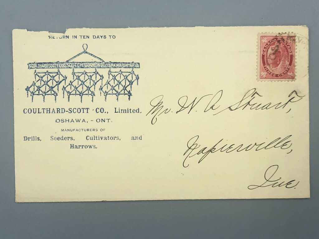1890s COULTHARD-SCOTT Illustrated Postal Cover FARM Advertising OSHAWA ONTARIO
