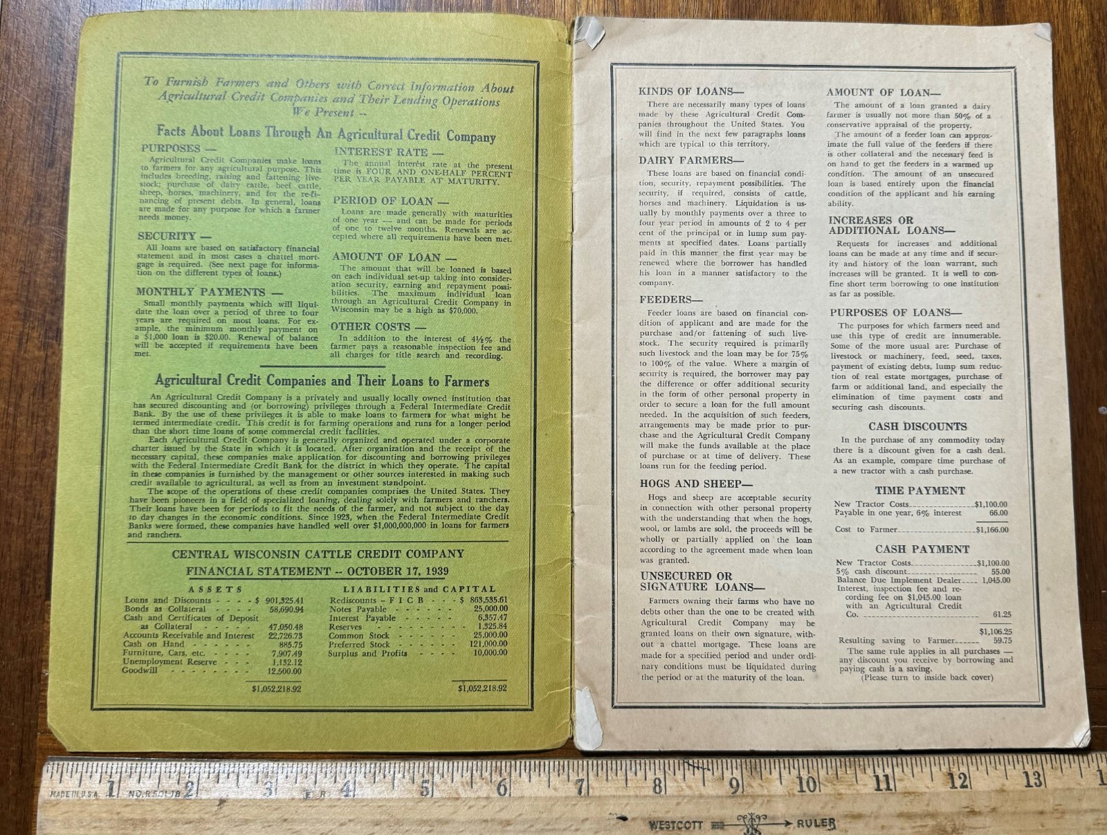 Vintage Farm Account Booklet Southern WI Cattle Credit Co Madison WI 1940