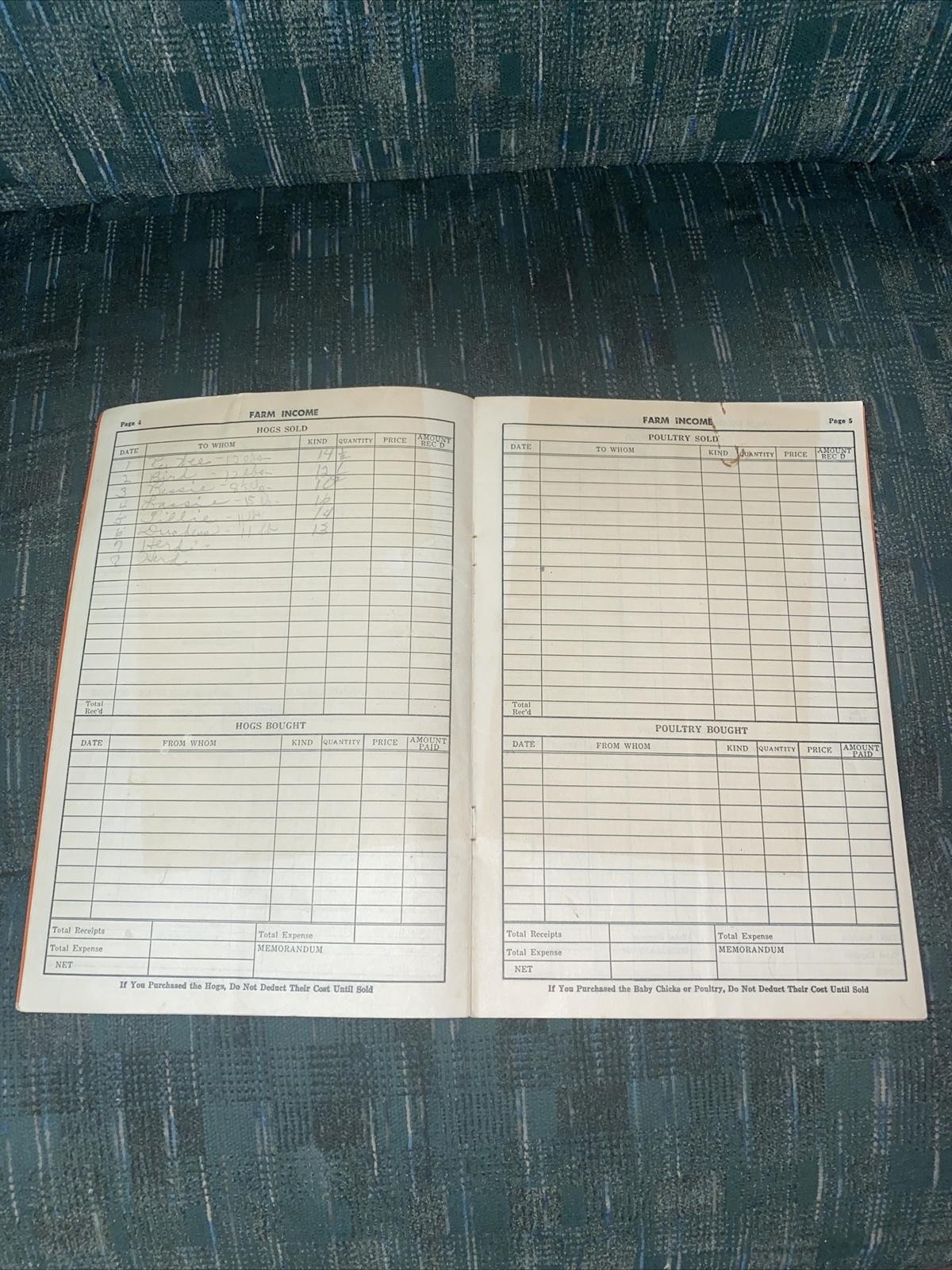 1949 Farm Record Book Chippewa Falls, Wisconsin Rendering Works Phone ￼
