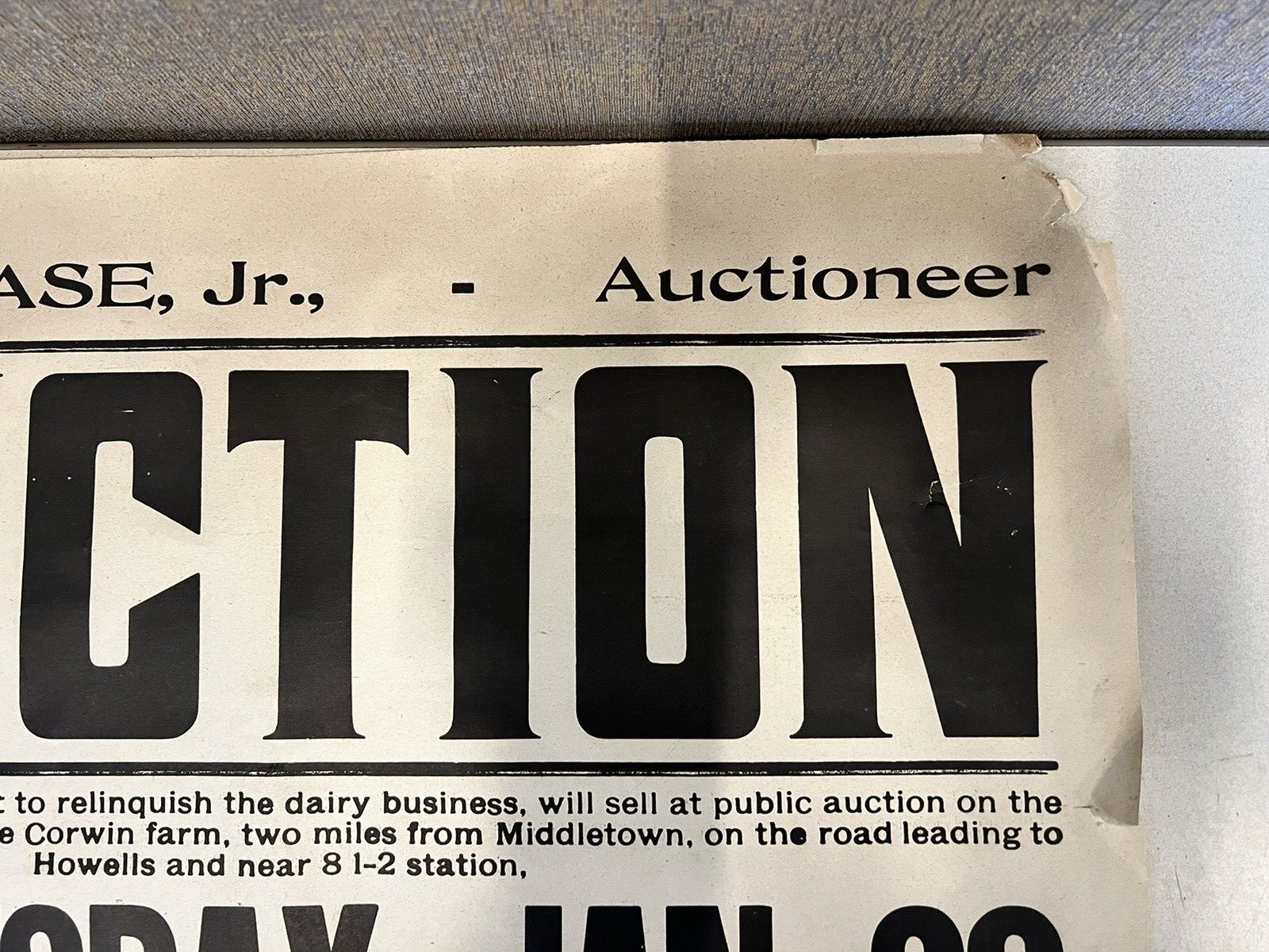 Antique 1800s Corwin Farm Otisville NY Auction Poster Silas Peet Times Press