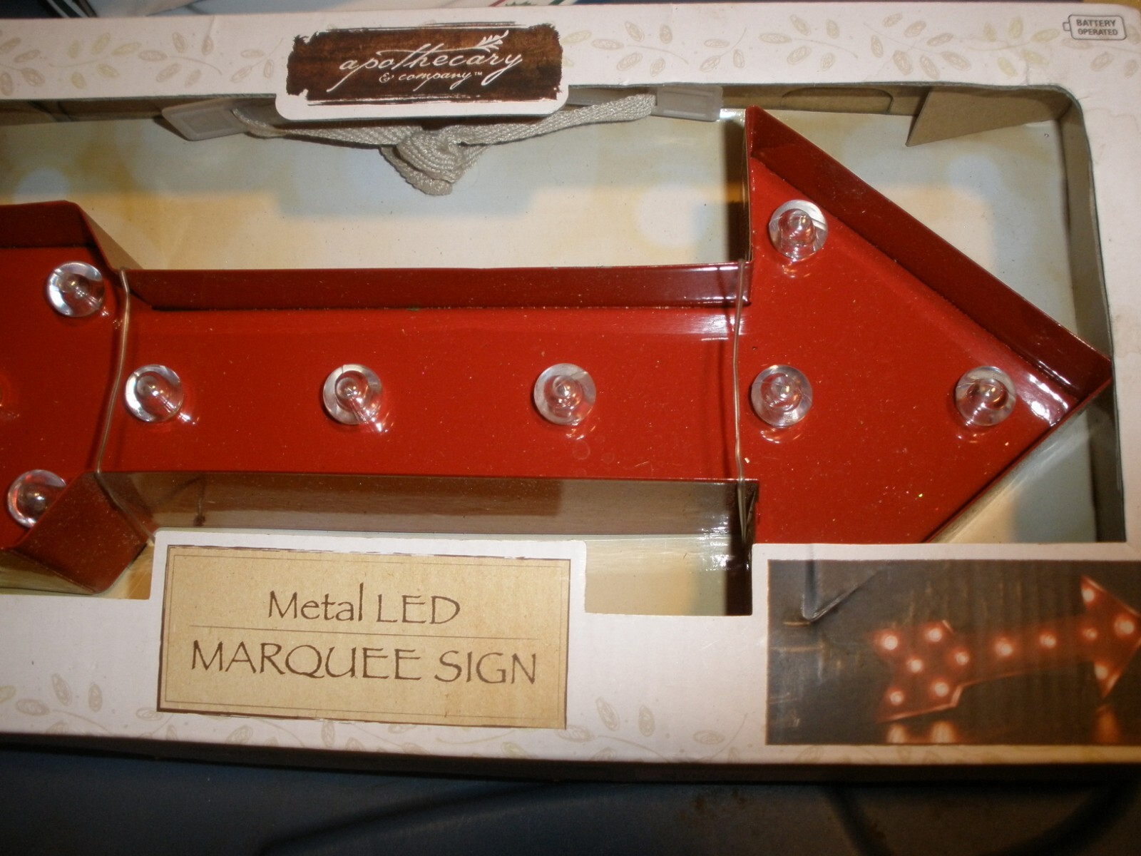 NEW Apothecary & Co Metal LED Marquee Arrow Sign 14&Prime; x 5.5&Prime;