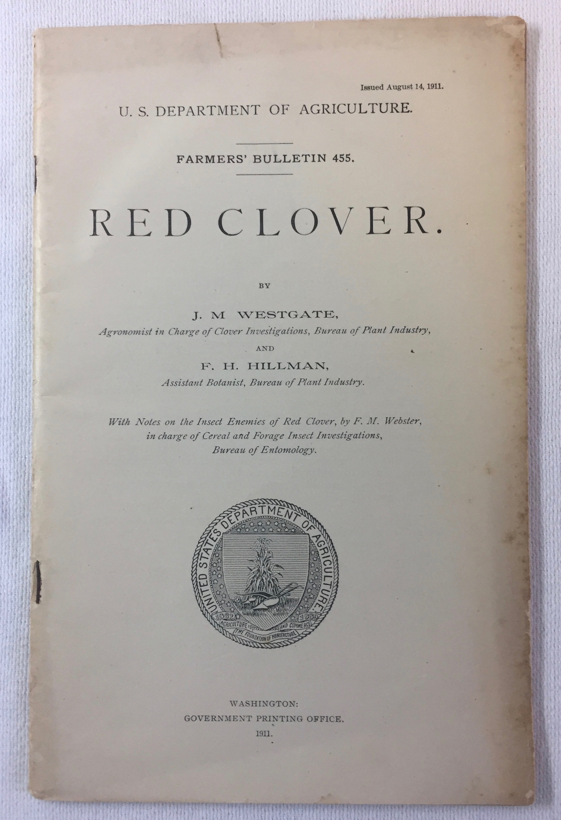 1911 USDA Farmer&rsquo;s Bulletin #455 ~ RED CLOVER ~ JM Westgate, FH Hillman