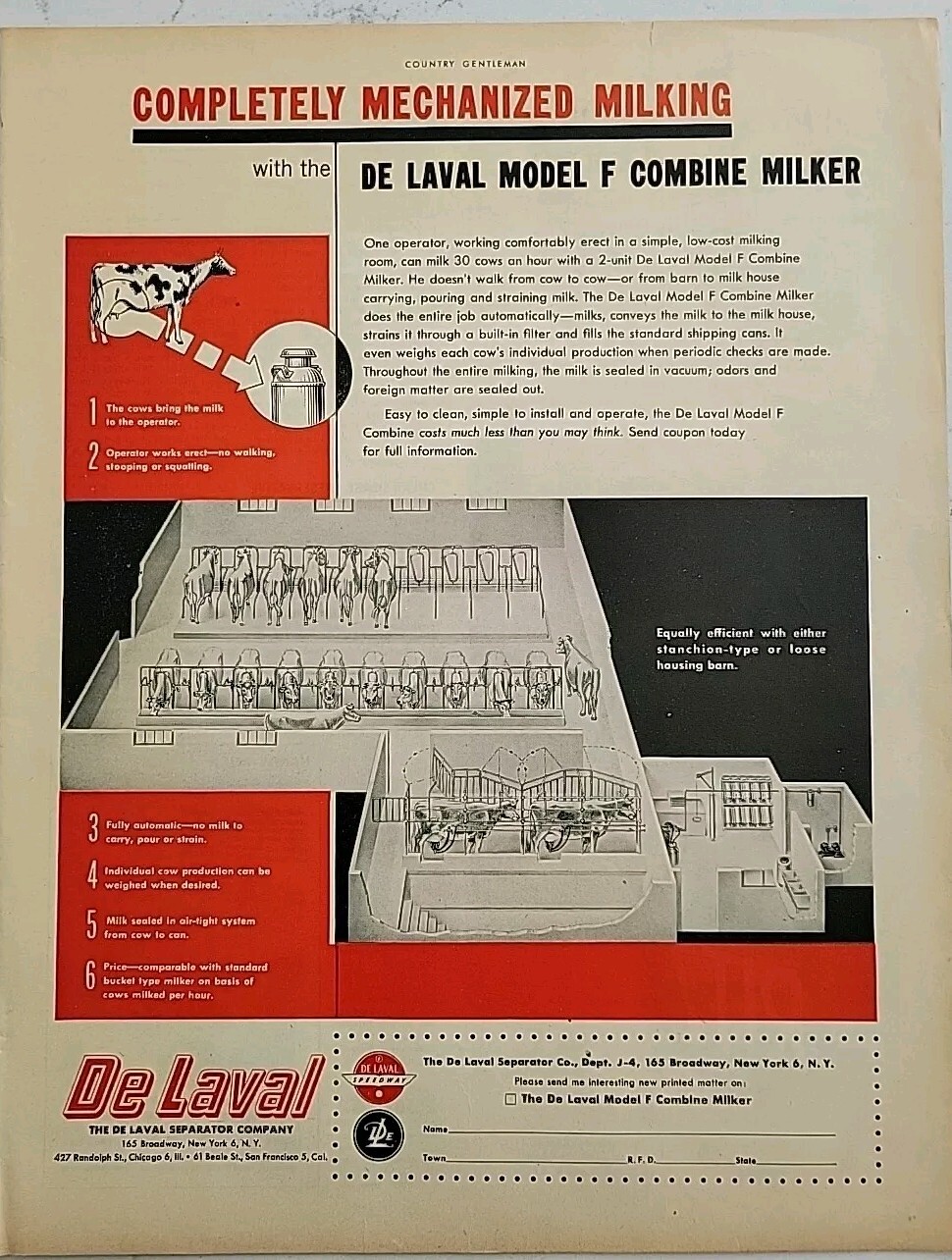 1950 De Laval Cream separator company model f combine milking vintage Ad