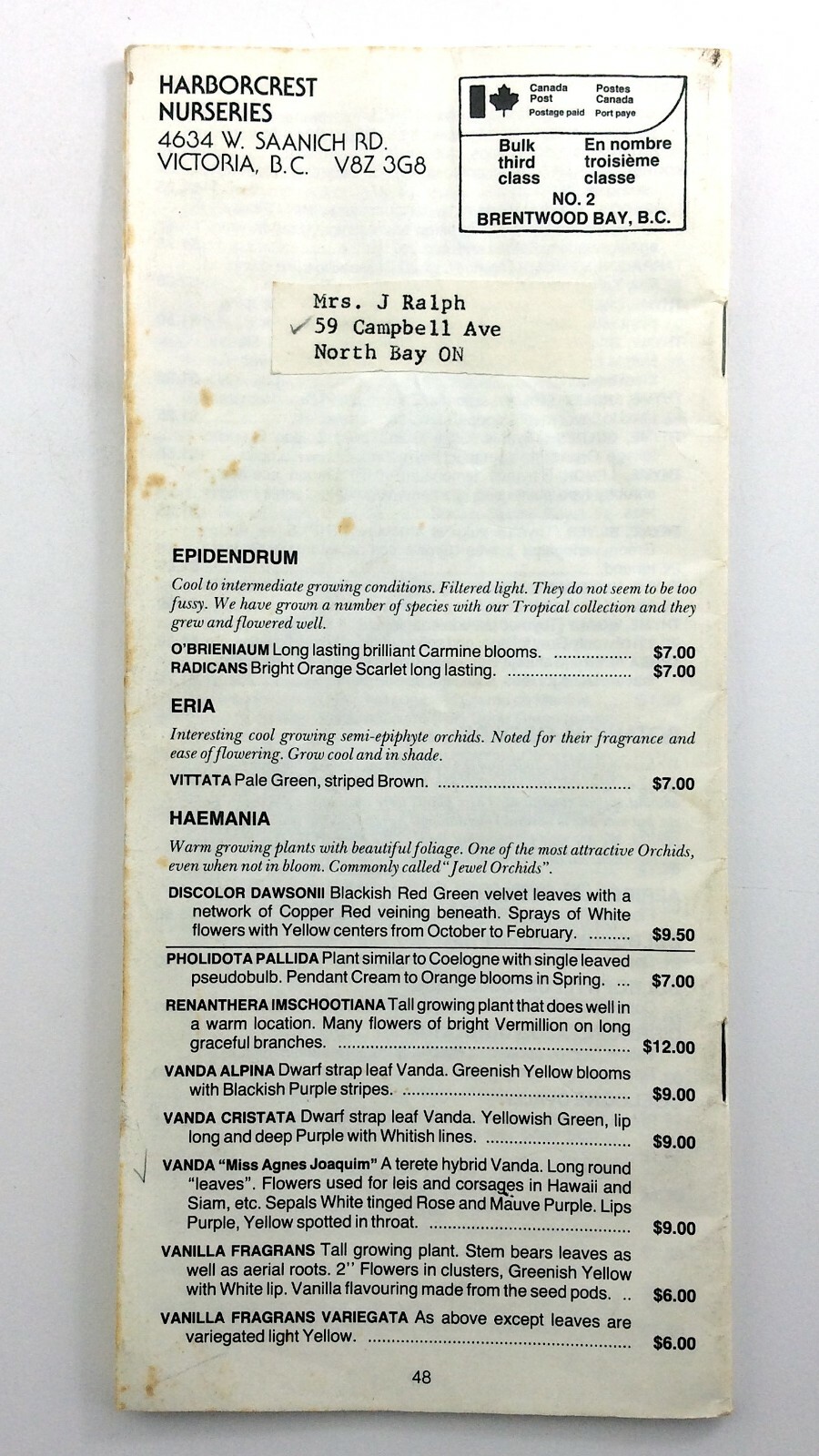 Haborcrest Nurseries Seed Handbook Catalogue 1984 Victoria BC P980