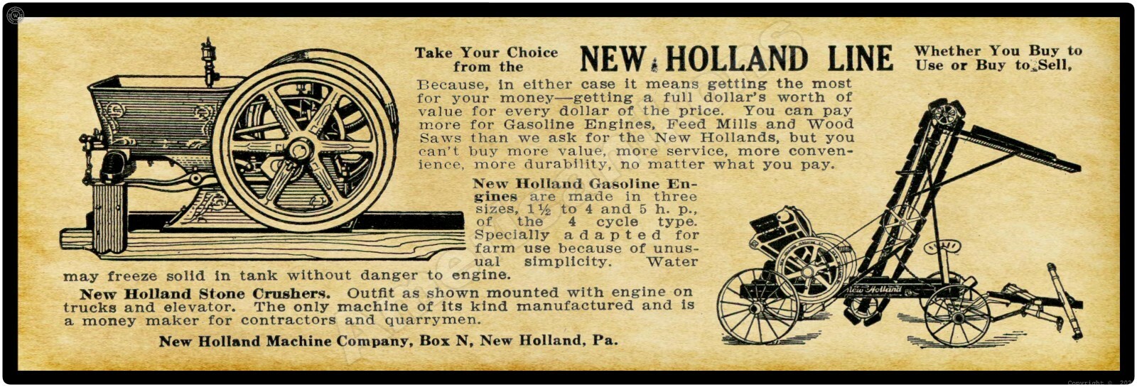 1911 New Holland Gas Engines New Metal Sign: 6 x 18&Prime; New Holland, Pennsylvania
