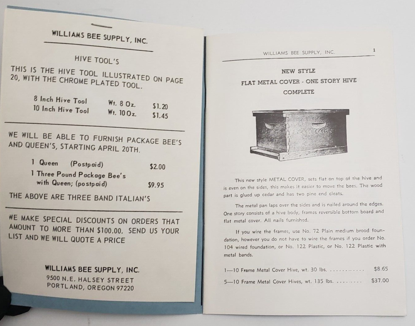 1968 Williams Beeline Catalogs Williams Bee Supply Inc Portland Oregon