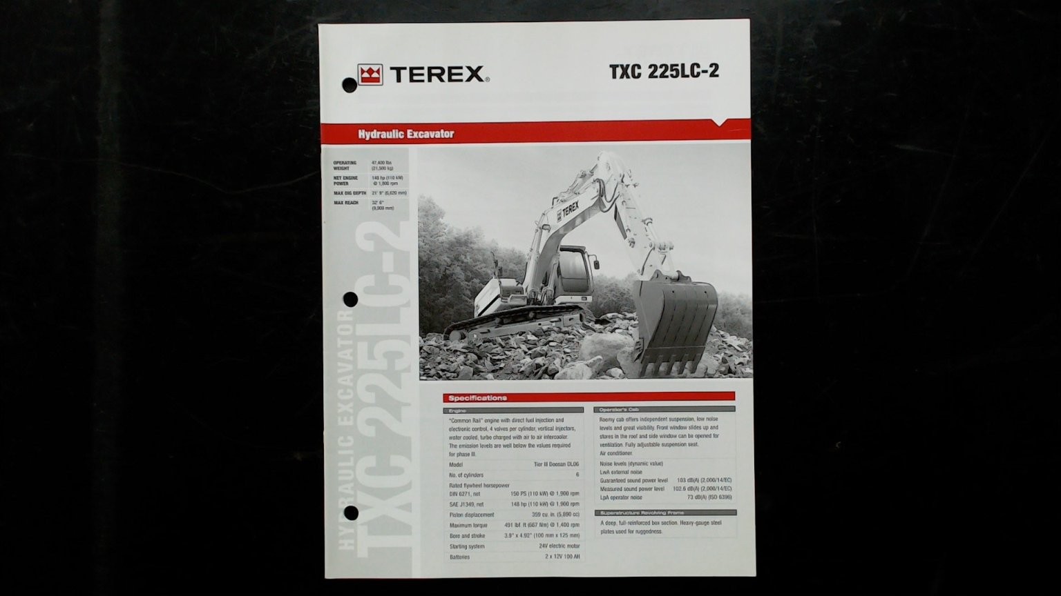 Terex TXC 225LC-2 Hydraulic Excavator Brochure Vintage Agricultural Equipment