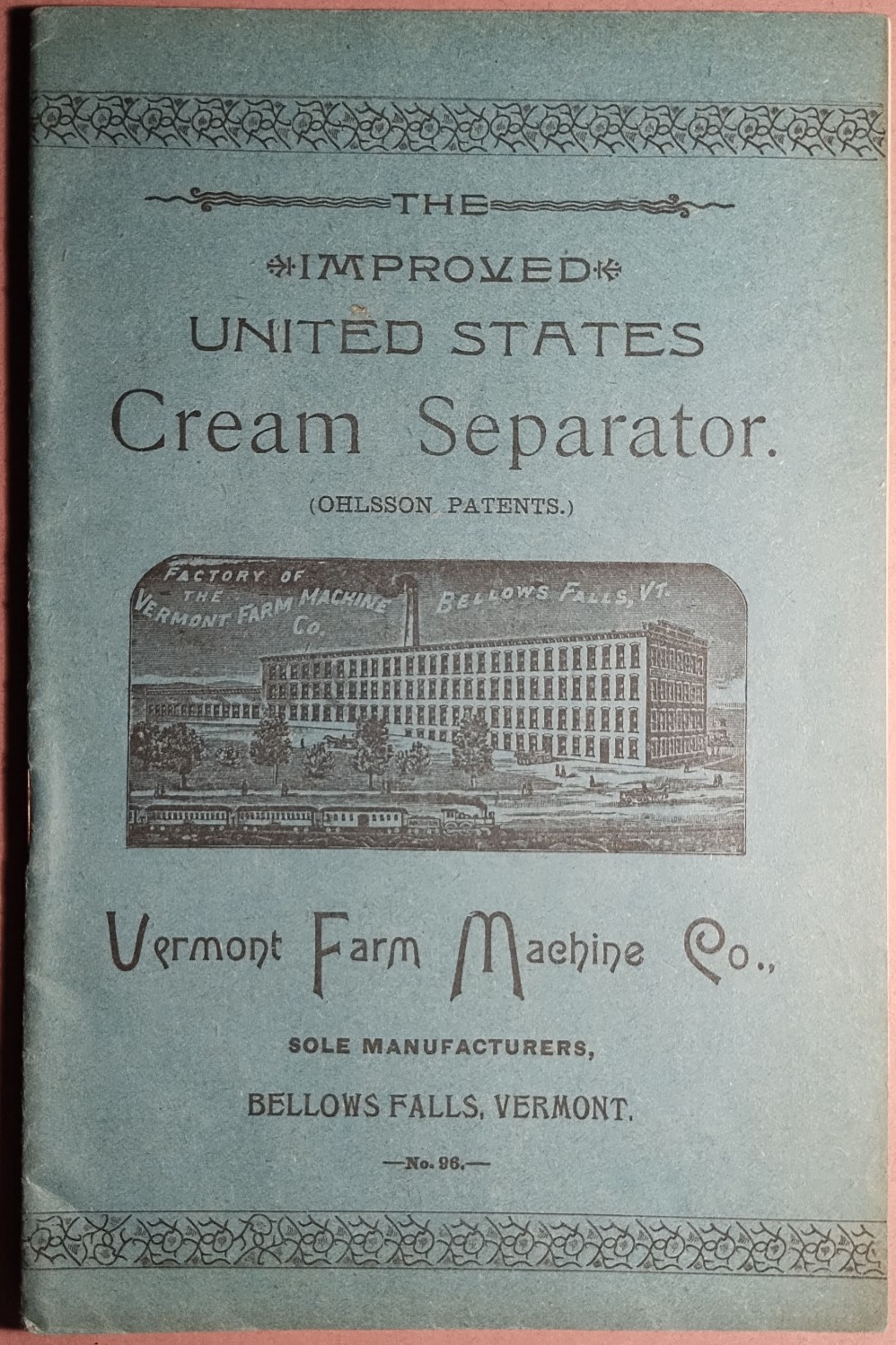 1895 US Cream Separator Vermont Farm Machine Co Catalog #96 Original ++ B6-30
