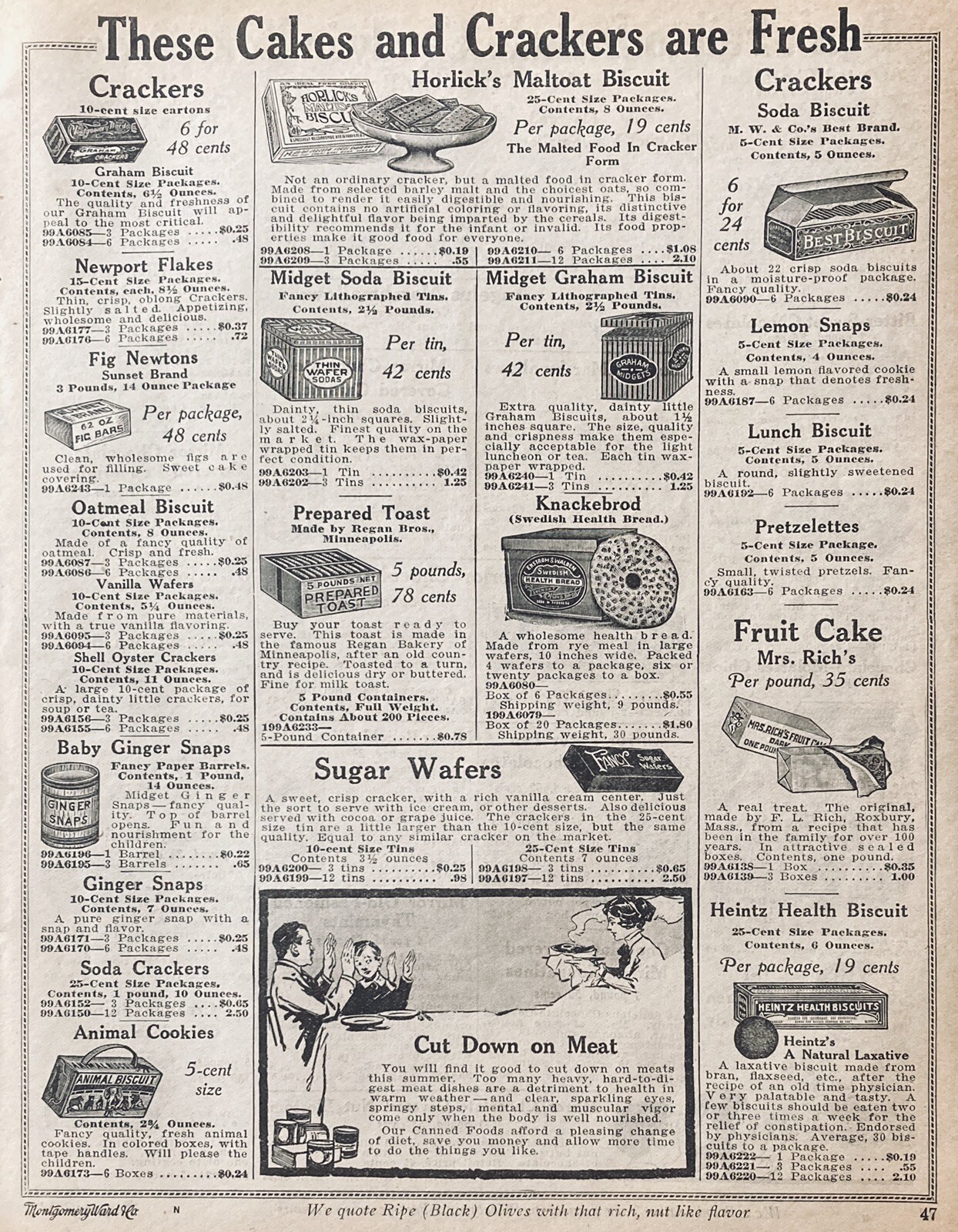 1916 AD.(XG3)~MONTGOMERY WARD CO. CATALOG PG.~BISCUITS, CAKES SND CRACKERS