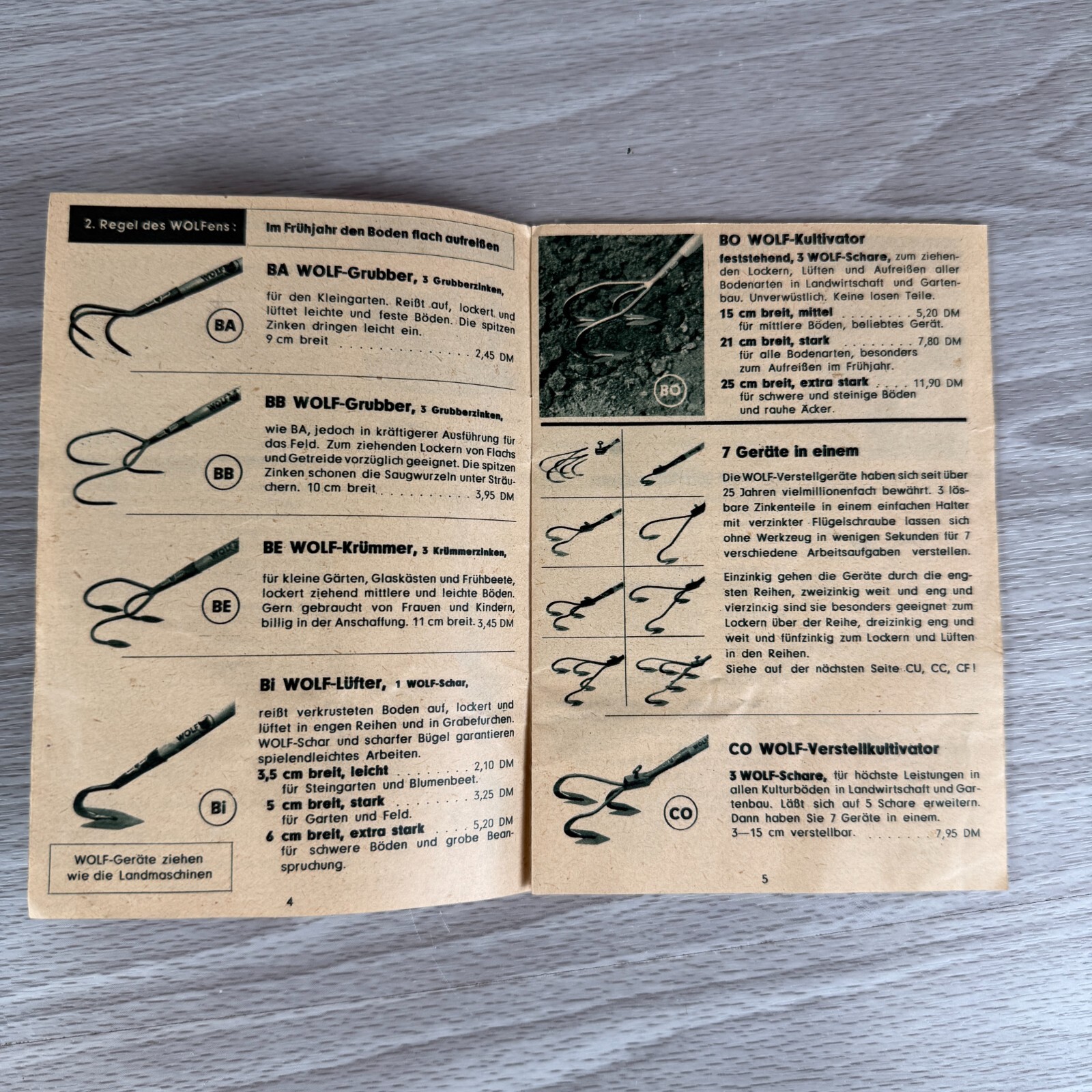 Vtg 1955 Lawn Brochure Wolf Garten Equipment Mower Tools Guide & Old Reciept