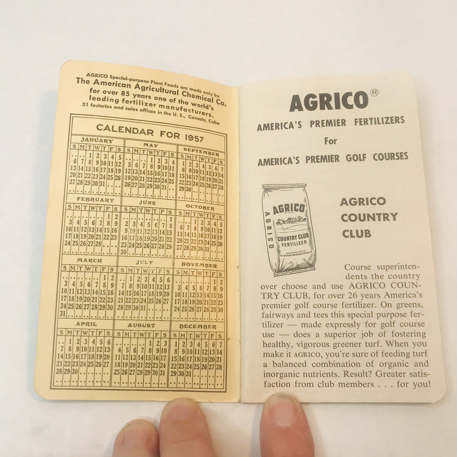 AGRICO Fertilizer Advertising Memo Calendar Book 1957 Vtg American Agriculture