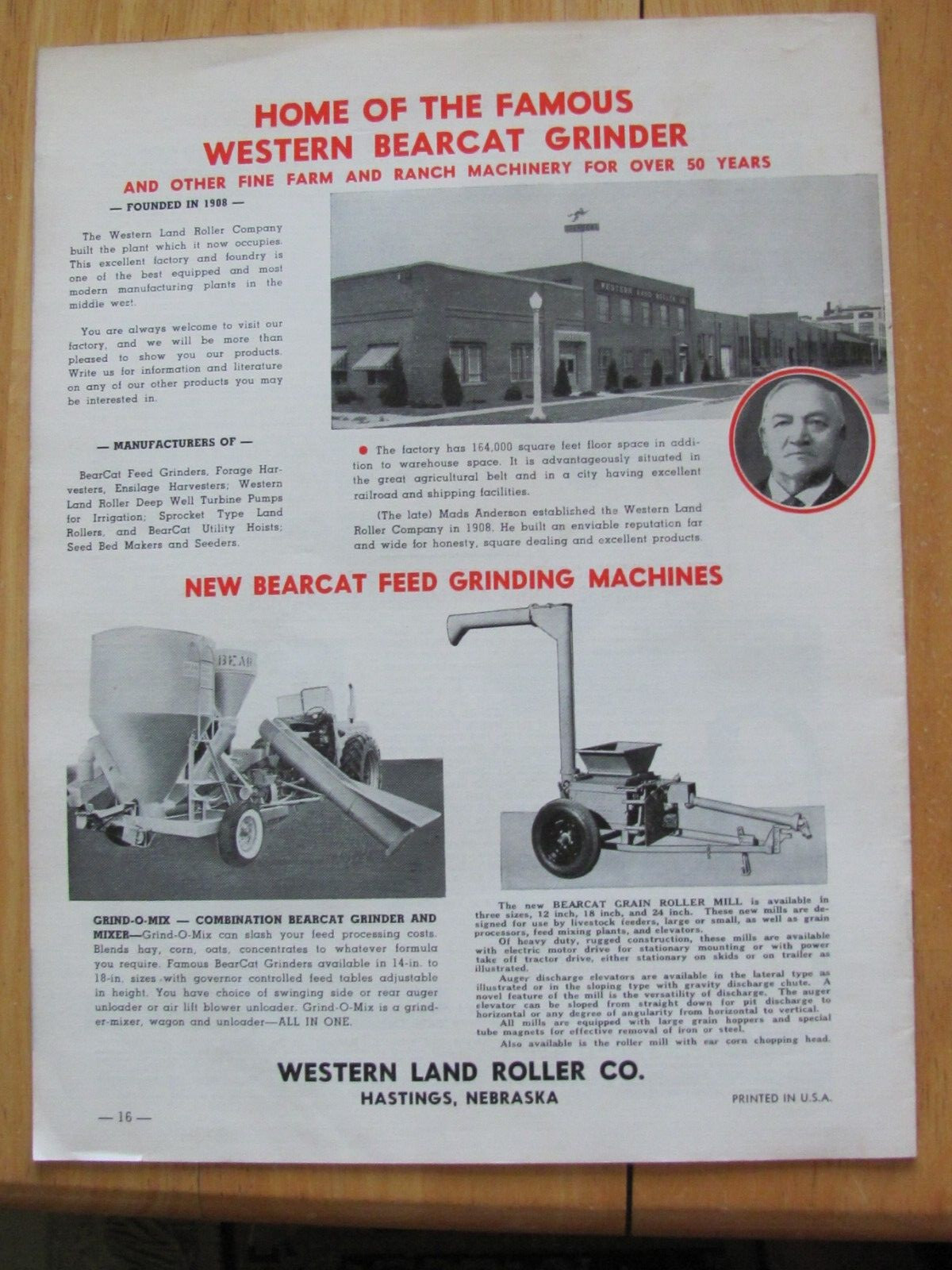 1962 Bear Cat Feed Grinder Sales Brochure Western Land Roller Co Hastings NE