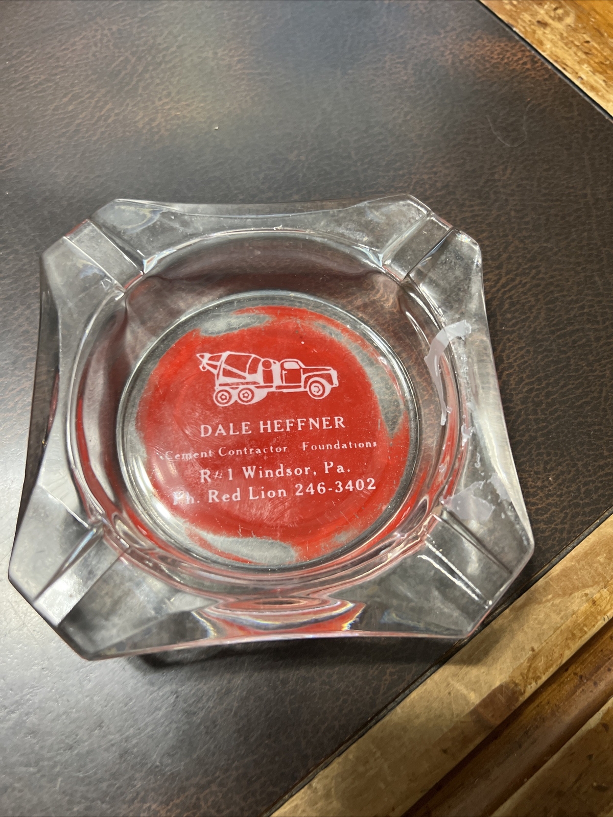 Vintage Ashtray Dale Hefner Cement Contractor Red Lion York Pa Windsor Rd