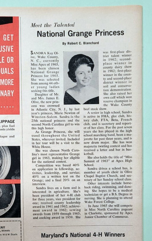 Original 1965 Farm Youth Ad Features Sandra Kay Olive Wake County North Carolina