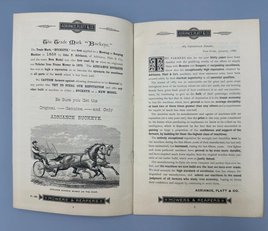 1886 ADRIANCE PLATT Co BUCKEYE WORKS Antique FARM Advertising Illustrate Catalog