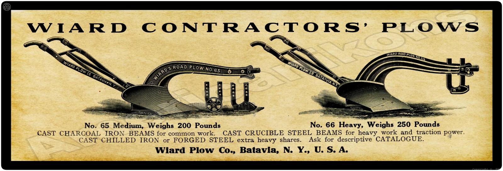 1913 Wiard Plow Co. Batavia, NY NEW Sign 12&Prime; x 36&Prime; USA STEEL XL Size – 4 LBs