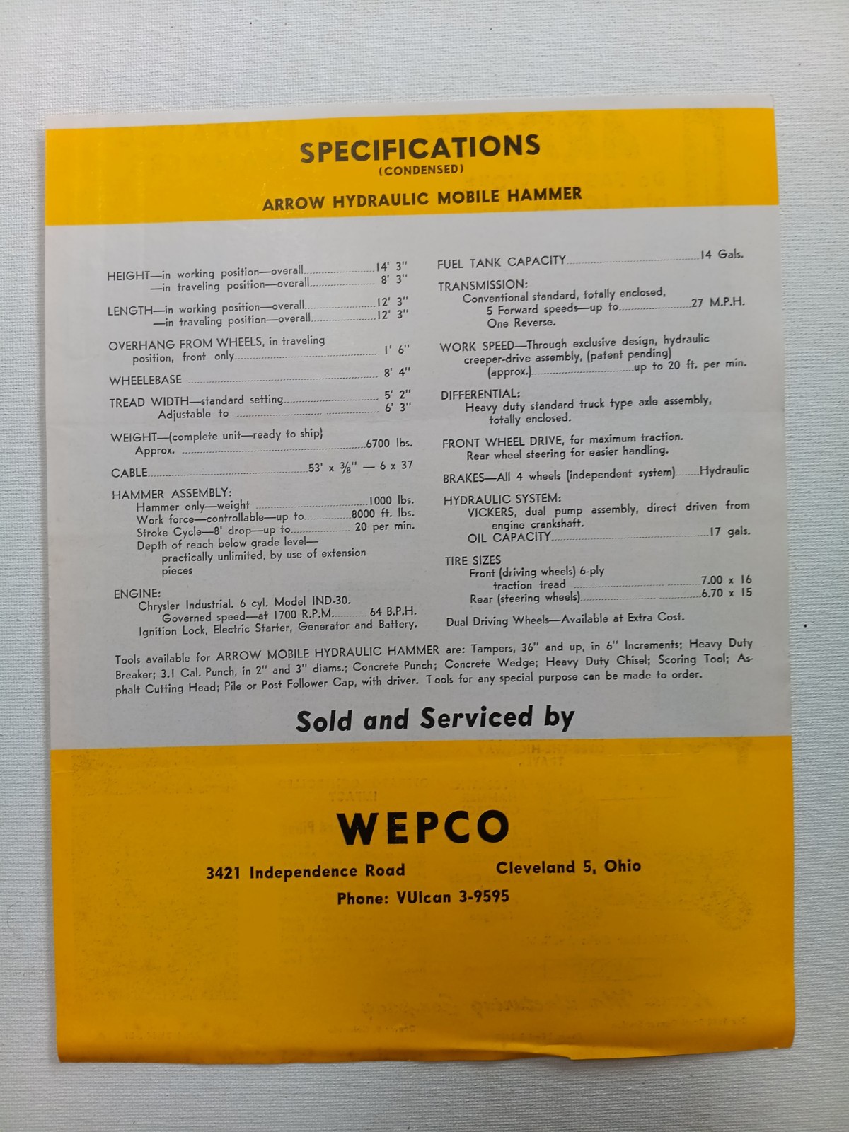 ARROW Hydraulic HAMMERS 1950&rsquo;s Dealer Sales MAILER Denver