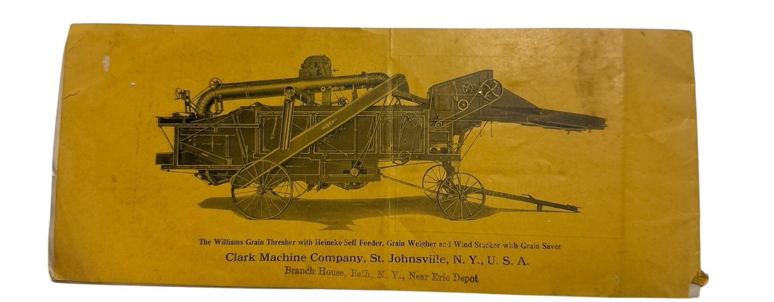 Antique Williams Grain Thresher Brochure Clark Machine Co NY Farm Machinery
