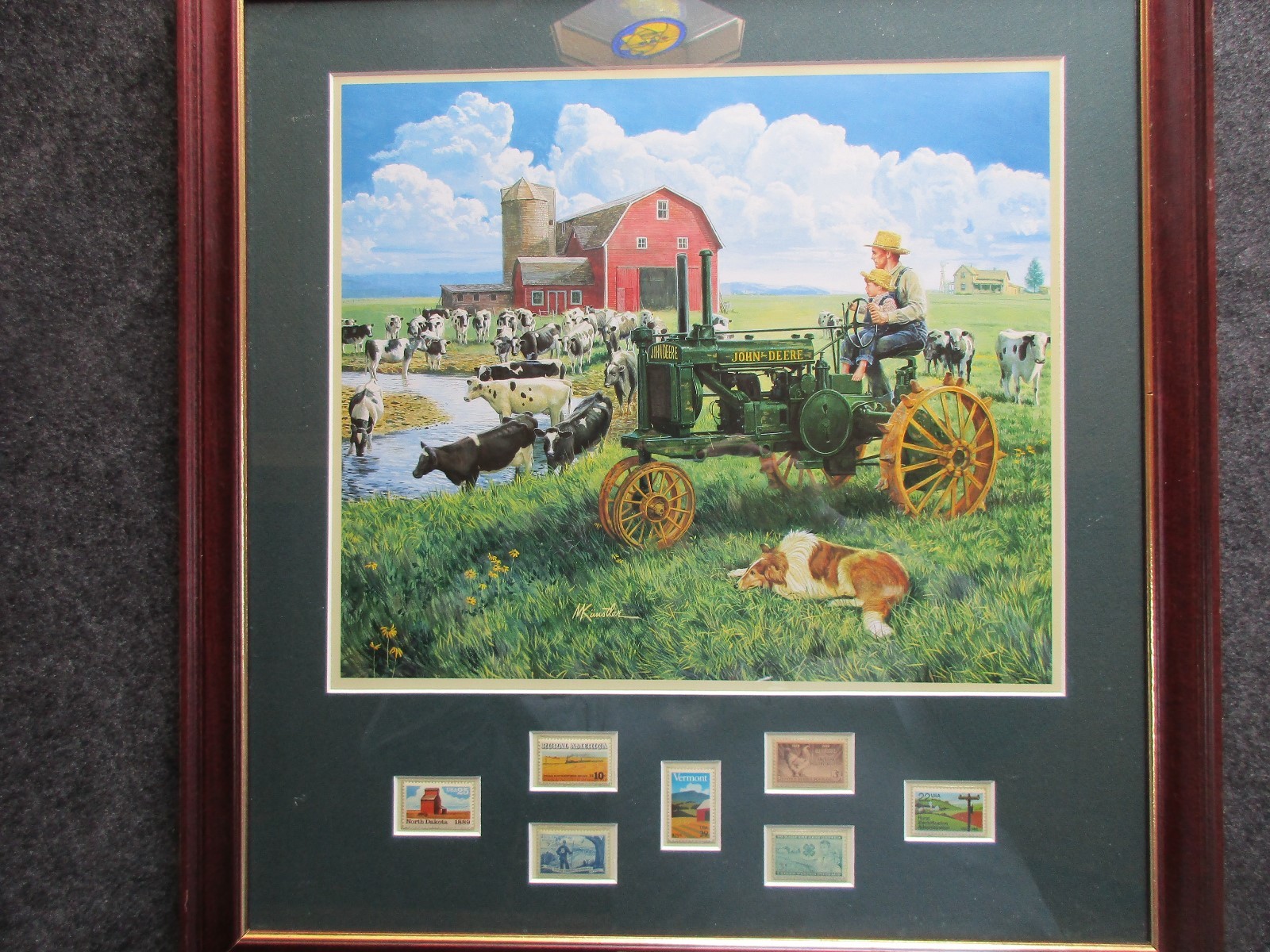 RURAL AMERICA STAMPS AND FRAMED PRINT, JOHN DEERE TRACTOR FARM SCENE DAY-02264
