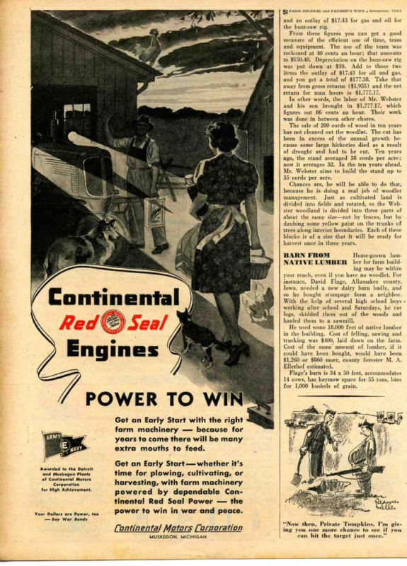 1943 Print Ad of Red Seal Continental Motors Farm Tractor Engine