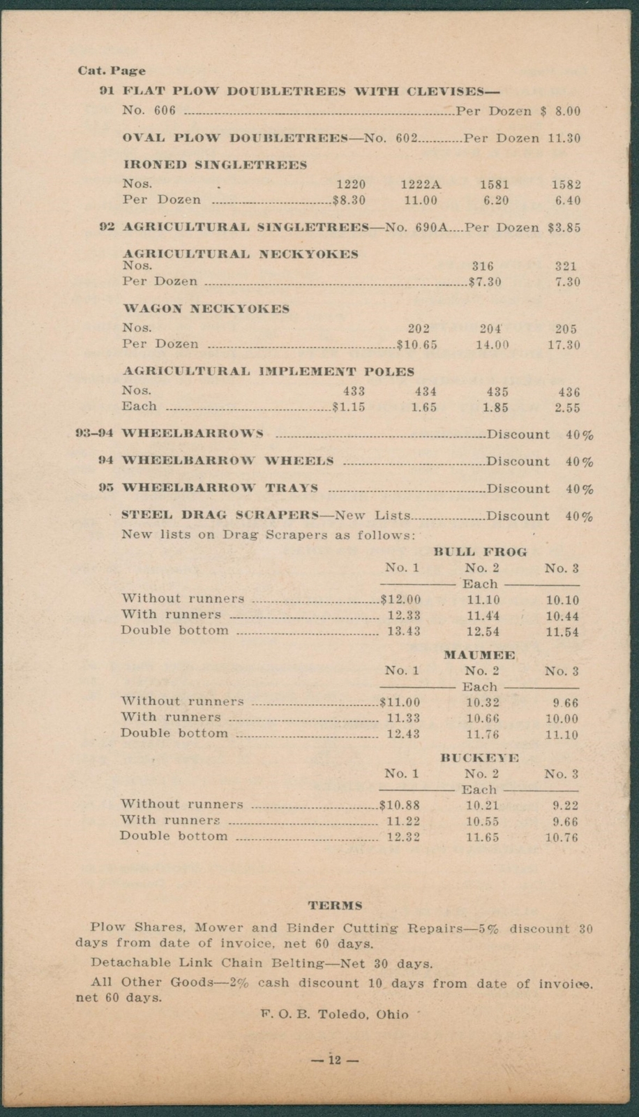 1936 Toledo Hardware & Supply Ohio Dealer Price List Trade Circular Agriculture