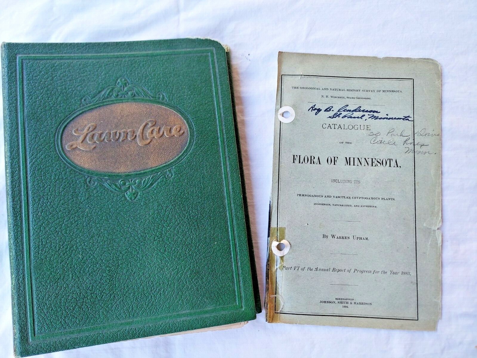1884 « Flora of Minnesota » in vintage lawn care book Scotts Lawn Care binder