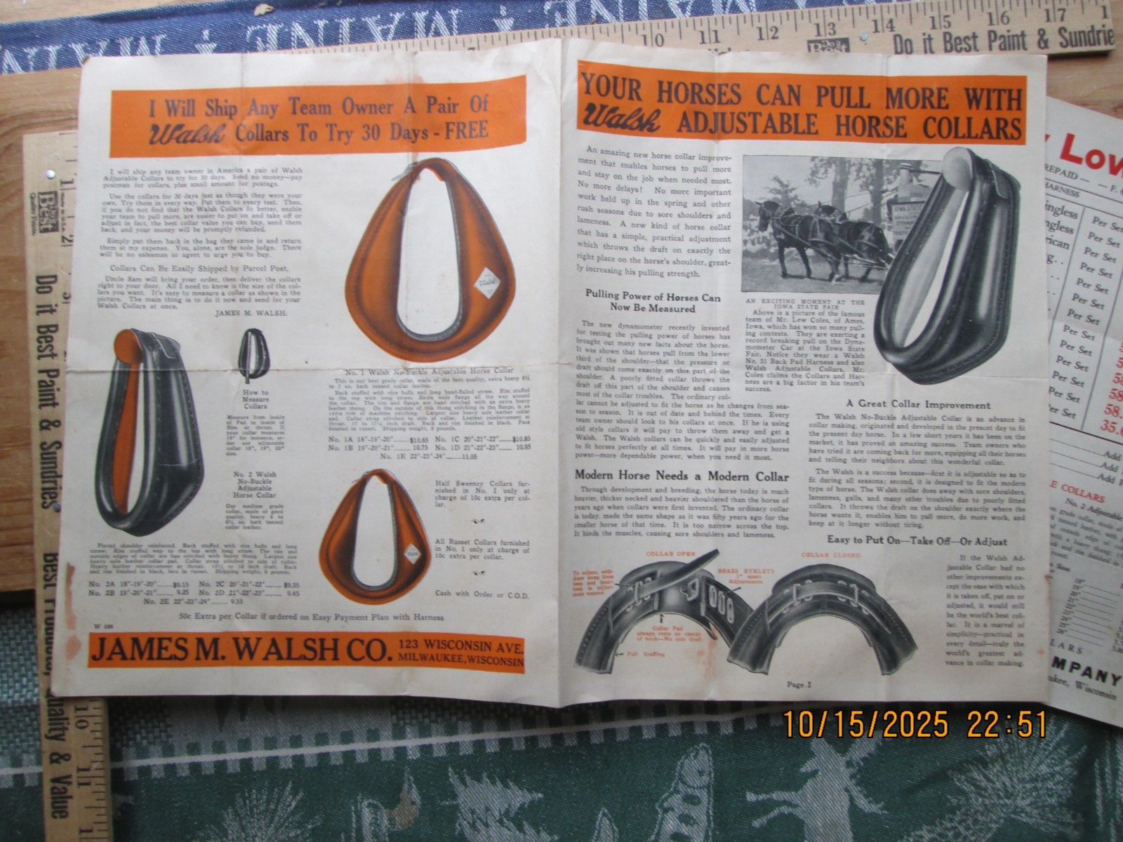 walsh harness co. horse collars brochure Mailer