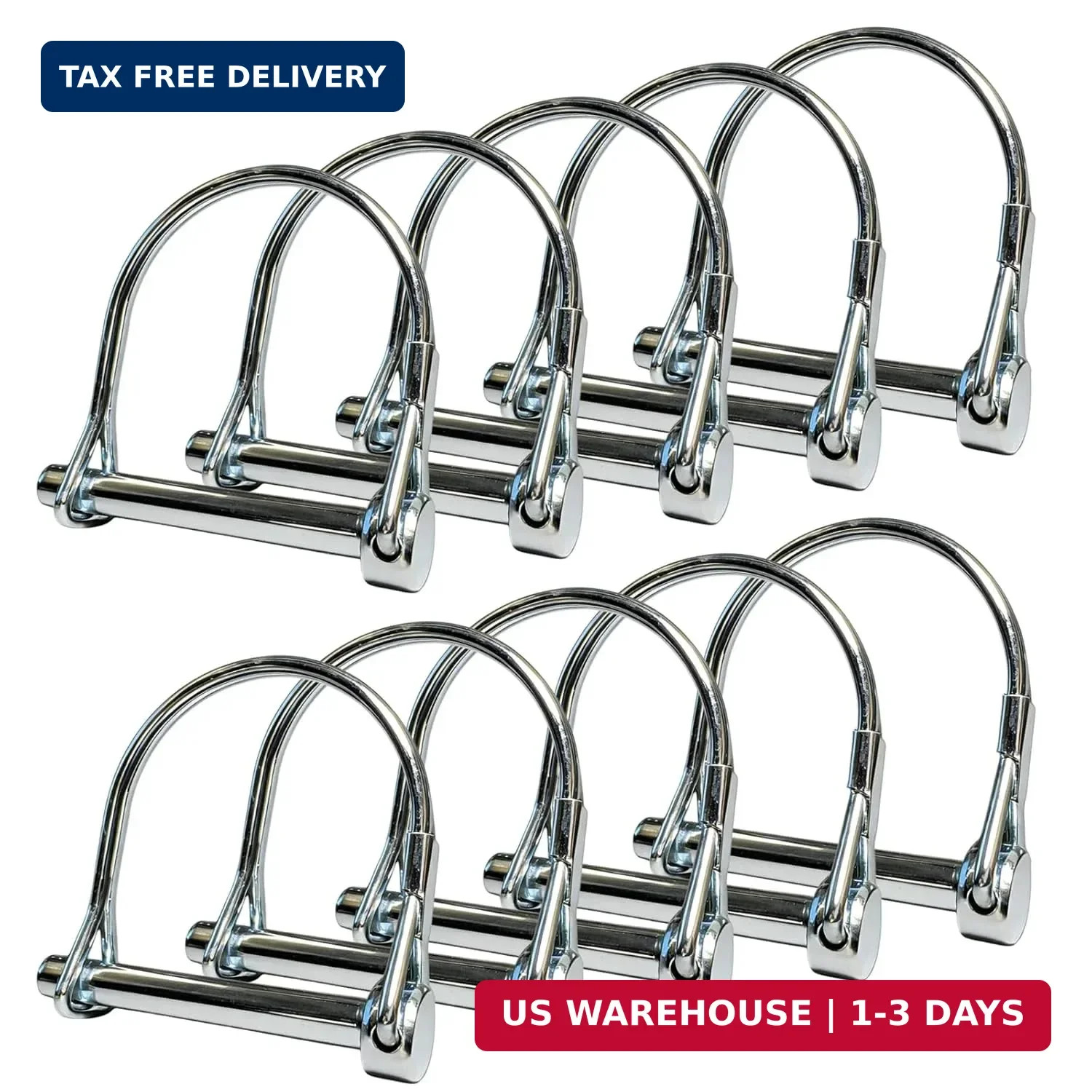 10 Pack, NRJSSCC Trailer Coupler Pin and Locking Pin, 2-1/8&Prime;x1/4&Prime; Trailer Hitch