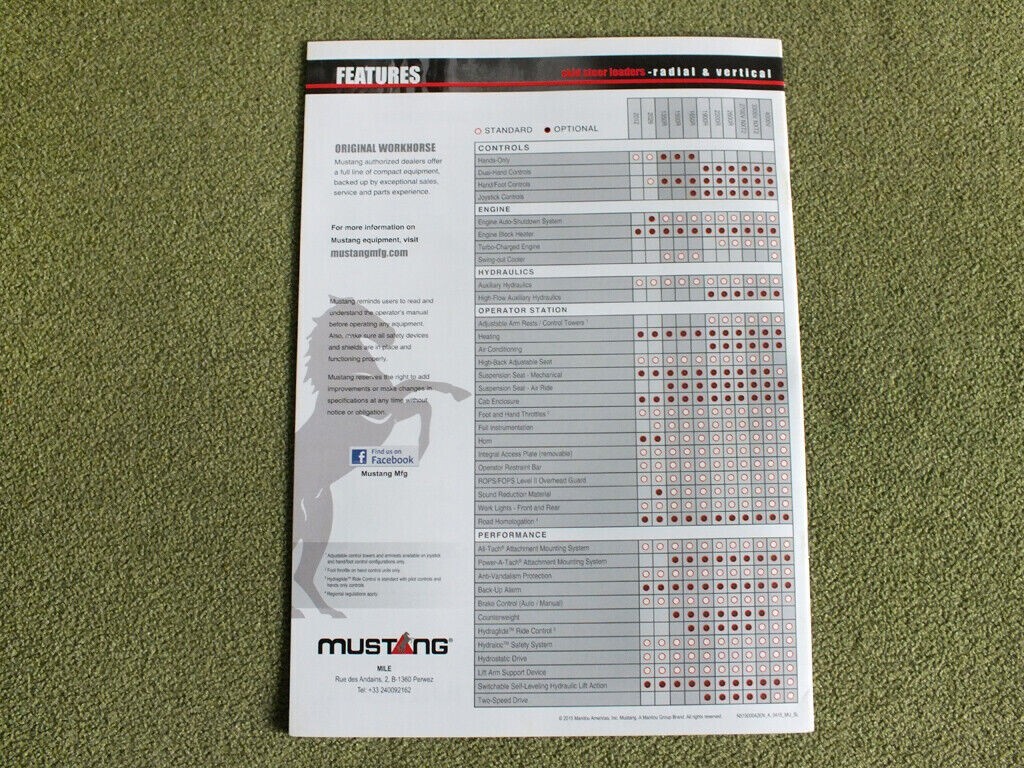 MUSTANG Skid Steer Loaders 1350R – 4000V Models Brochure Prospekt 2015