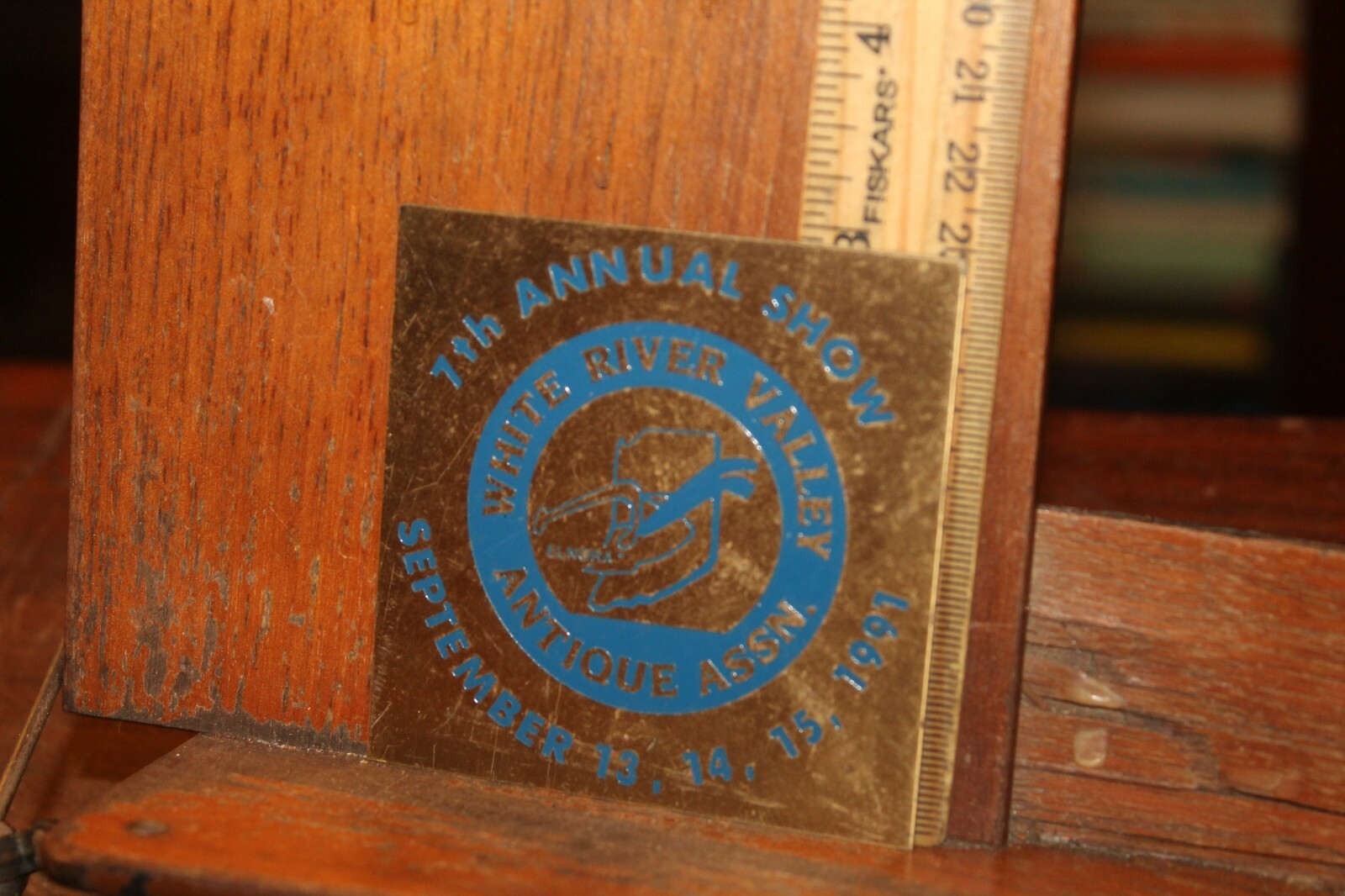 Vintage Brass Plate White River Valley Antique Association Farm Implements 1991
