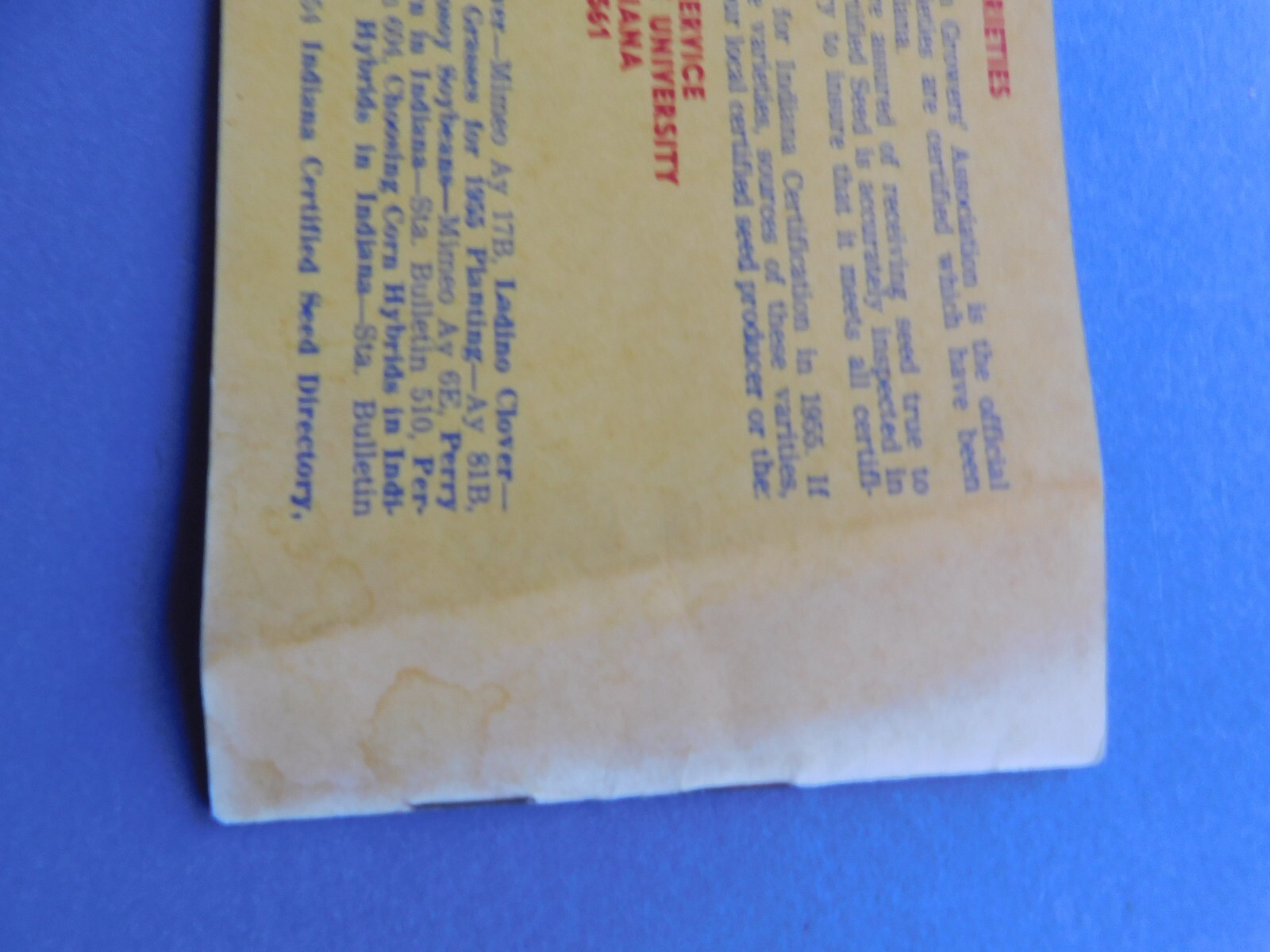 Indiana Certified Seed: Key to Varieties – 1954 Regional Small Grain Seeds recom