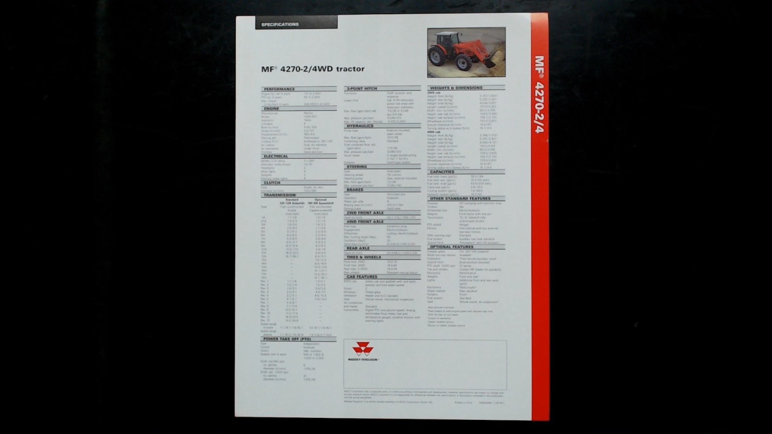 Massey Ferguson MF 4270-2 4WD Tractor Vintage Brochure Red White