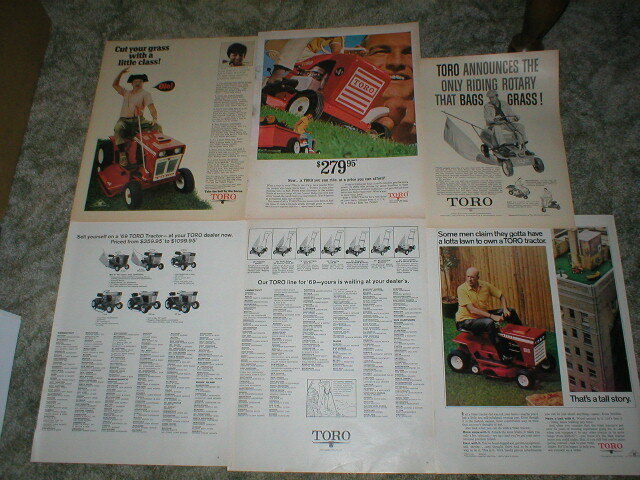 Vintage TORO Garden / Lawn Tractor Ads: Lot of 6, 1960 – 1970