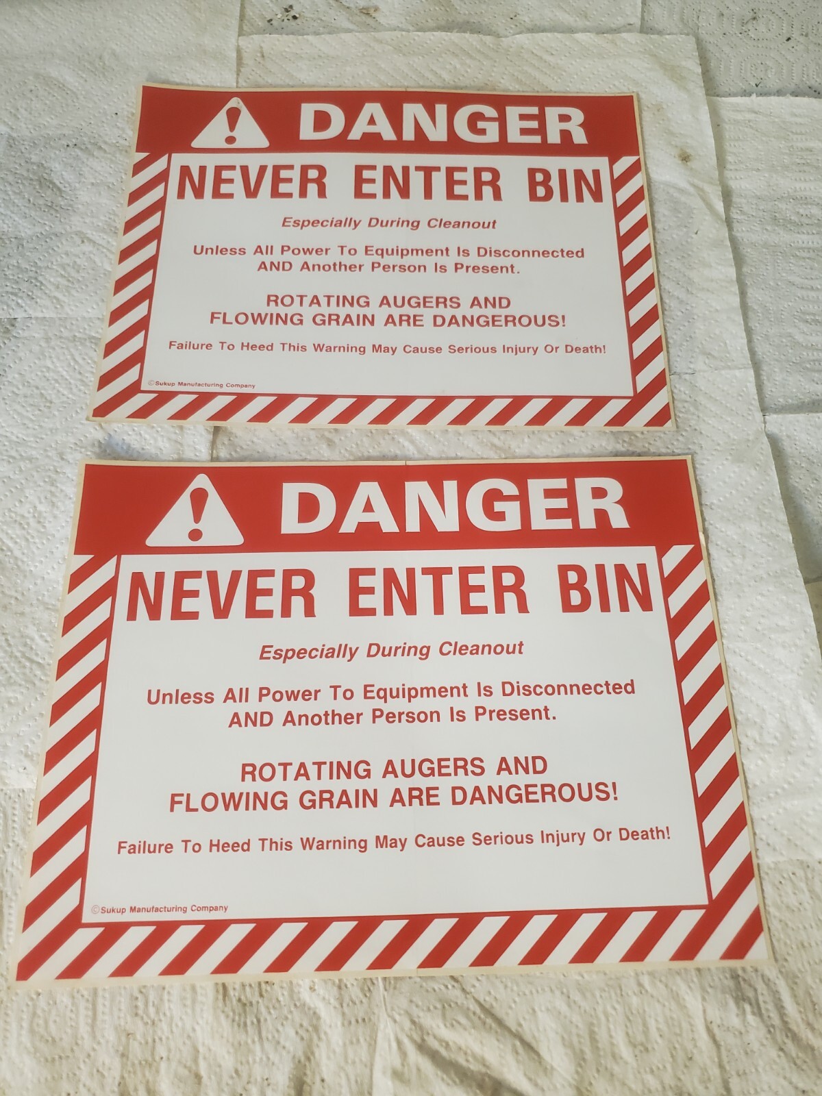 2 11&Prime; X 8-1/2&Prime; Peel Off Stickers Danger Never Enter Bin Sukup Corn Grain Farm