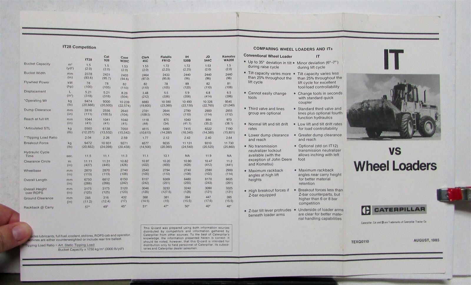 1986 Caterpillar IT12 IT18 Integrated Toolcarriers VS Competition Brochure