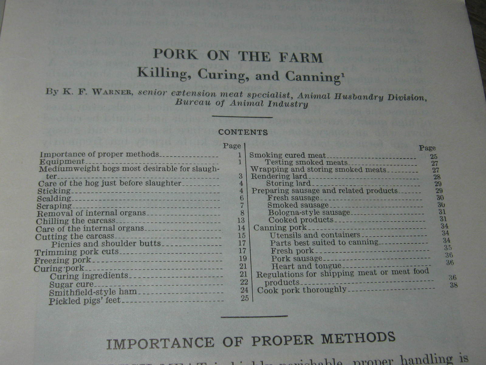 1949 US Agriculture Farmer&rsquo;s Bulletin Pork On The Farm Killing Curing & Canning