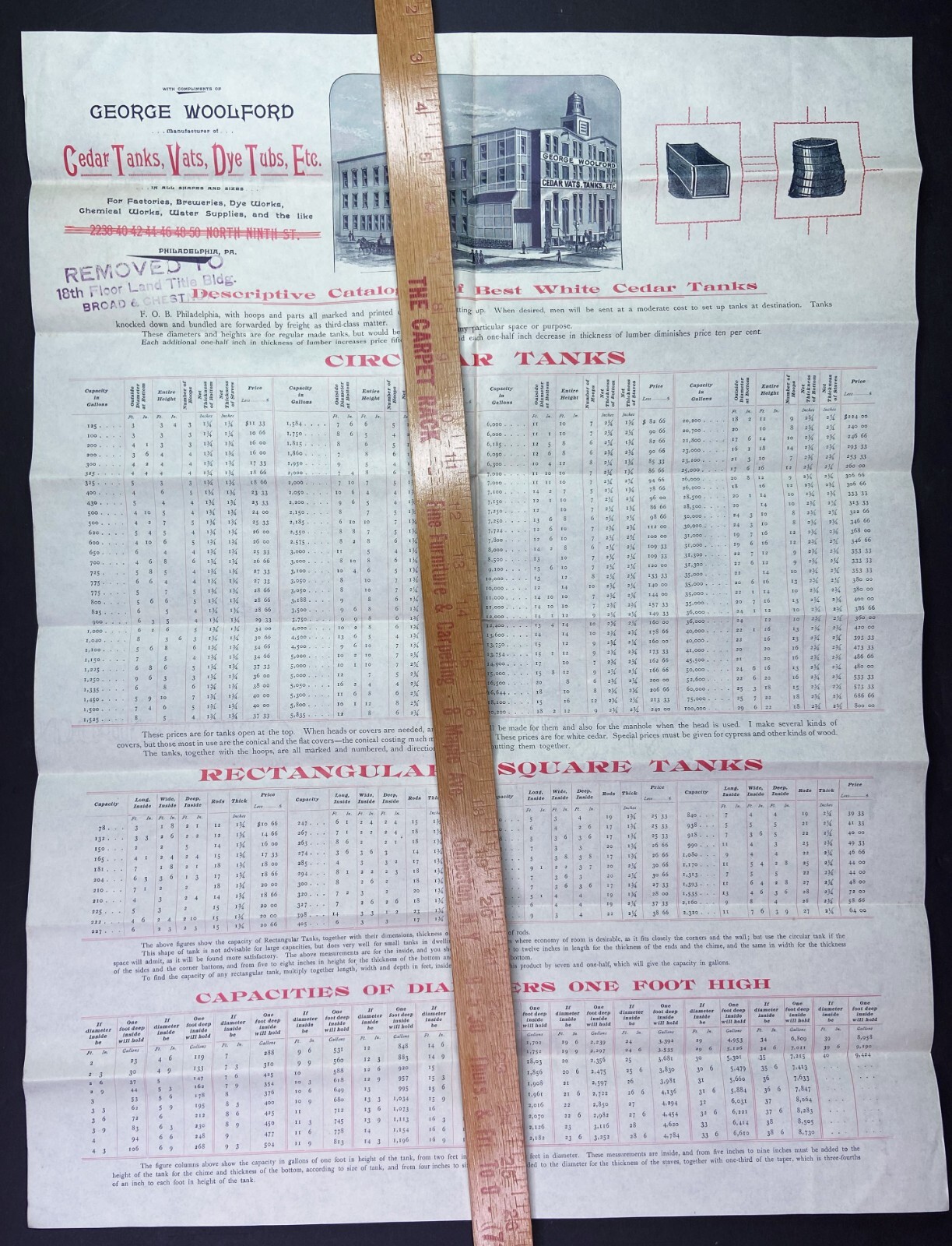 RARE LG Broadside Catalog – George Woolford – Cedar Tanks Vats Dye Tubs 1890s