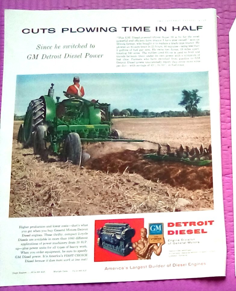 1956 GM Detroit Diesel Oliver Super 99 Tractor Print Ad 10.5 x 13.75