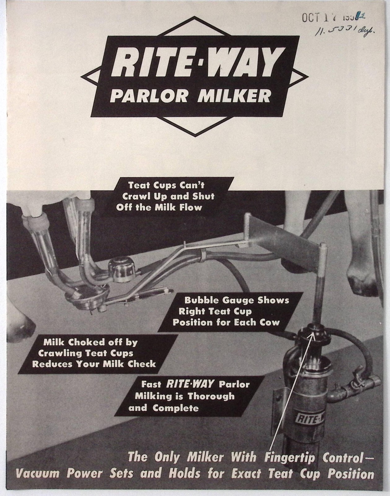 1952 Rite Way Parlor Milker Rite Way Products Co Chicago IL Dealer Brochure